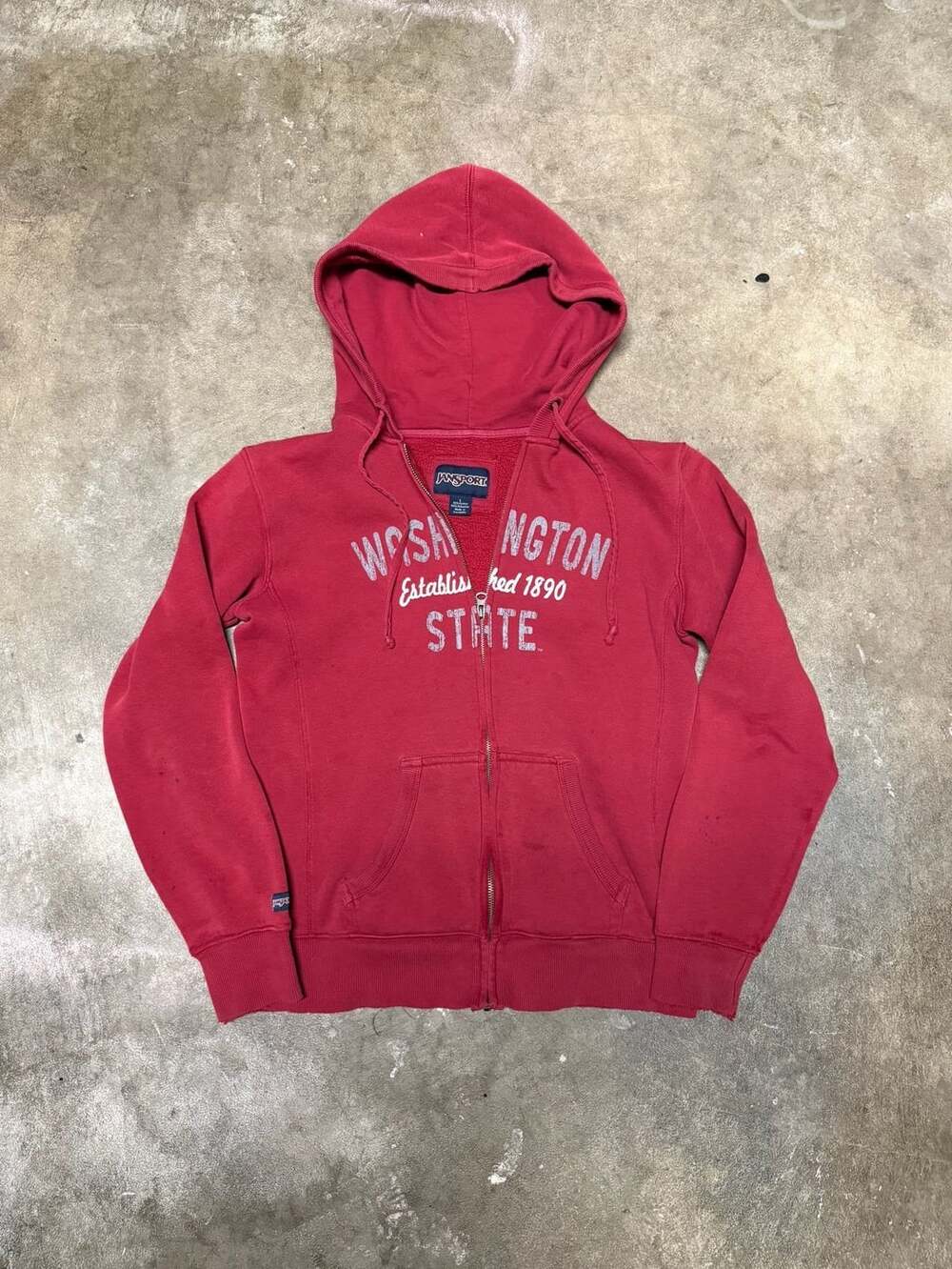 JanSport Washington State Zip Hoodie Size L Red College Spellout